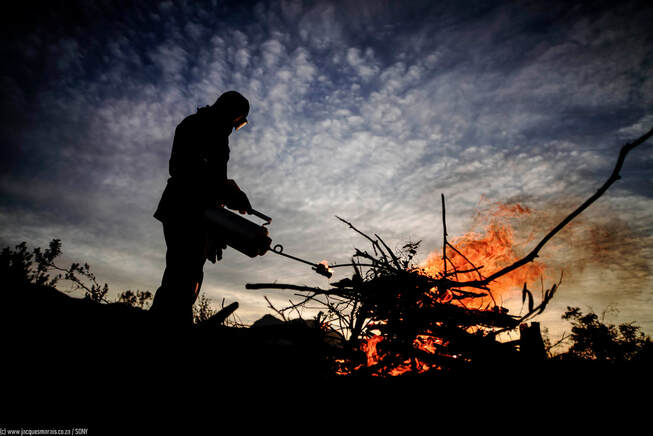 PictFigure 2: Using a drip torch, on prescribed burn (Jacques Marais, 2020)ure